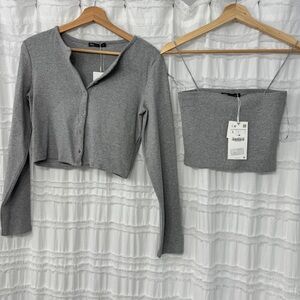 BNWT GREY MATCHING CARDIGAN AND TANK SET